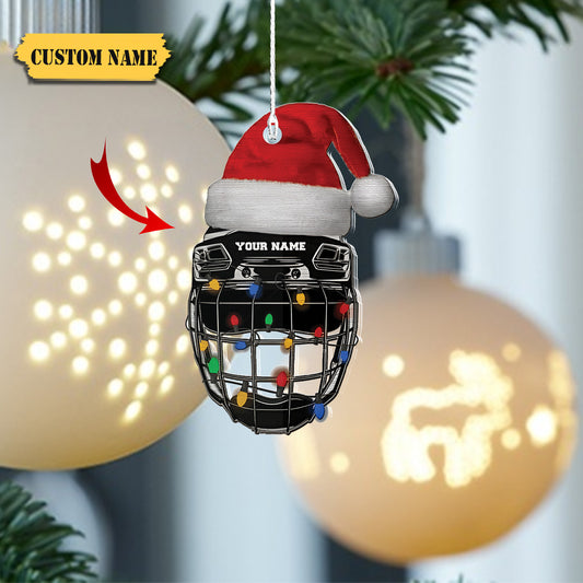 Custom Name Christmas Hockey Helmet Black Hanging Ornament, Ornament Decoration, Ornament For Gift, Ornament Christmas