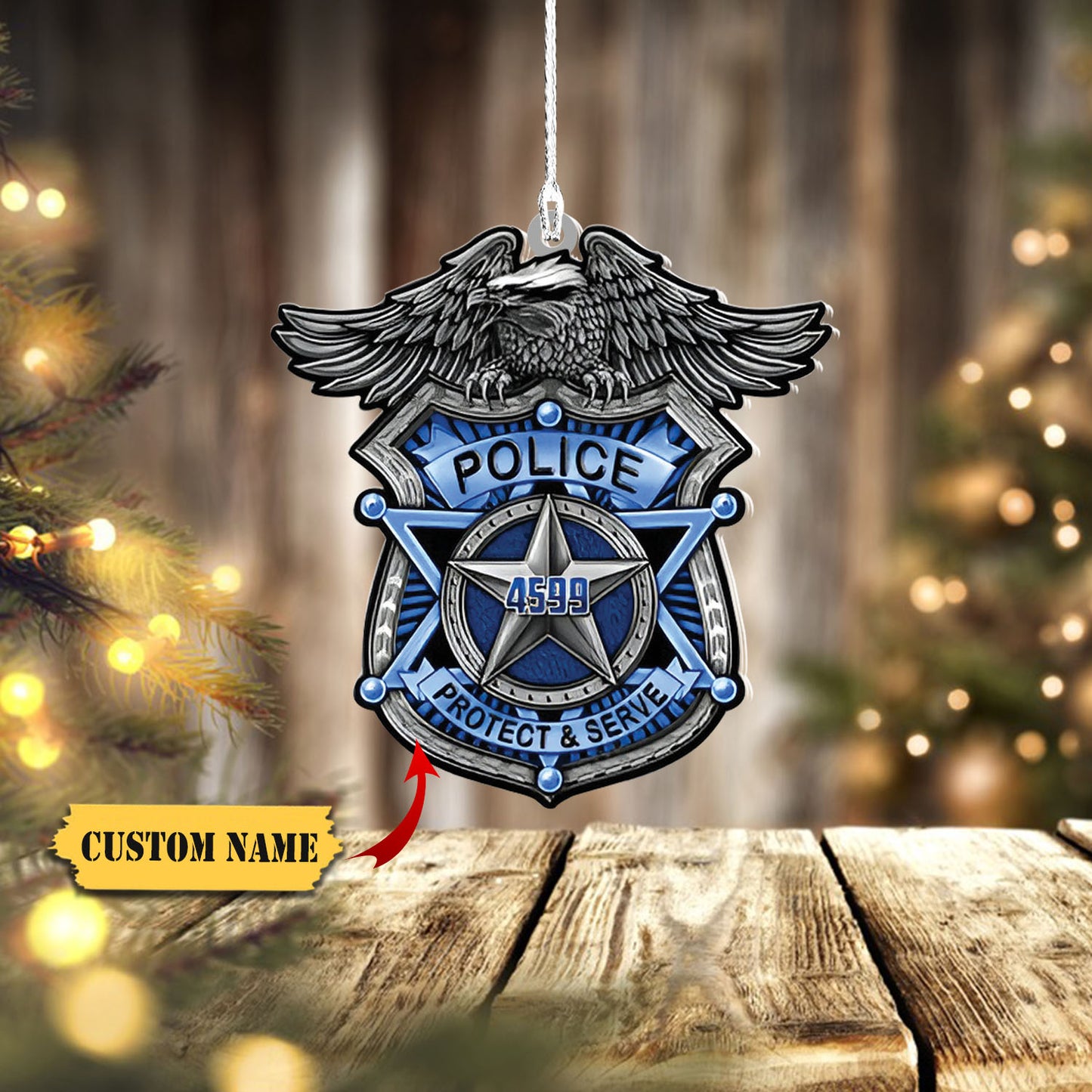 Customized Police Badge Number, Police Protect And Serve Eagle Ornament, Ornament For Him, Gift For Him, Ornament Christmas