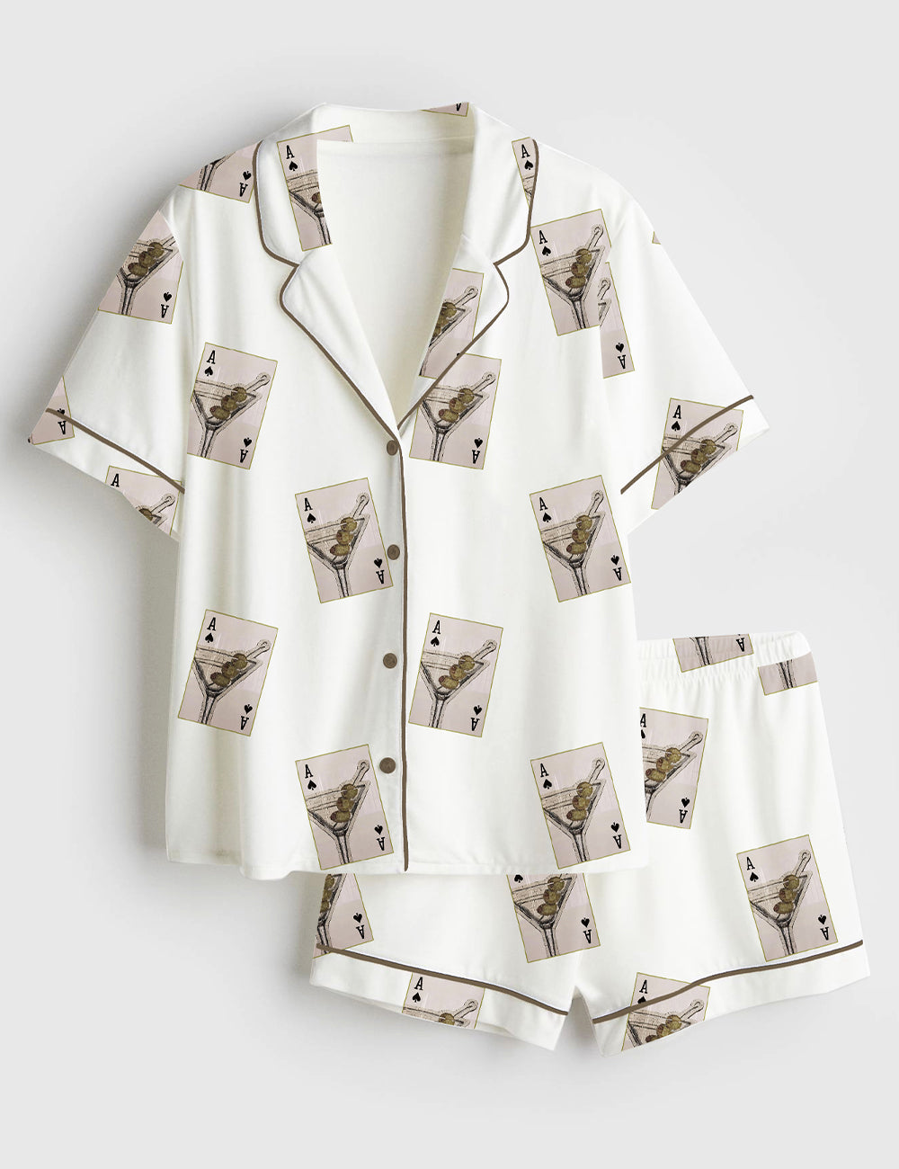 Women’s Ace Card Martini Extra Dirty Mosaic Martini Cocktail Short Sleeve Satin Pajama Set