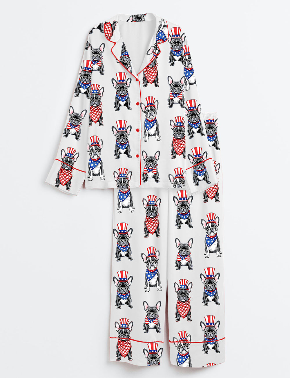 Women’s Patriotic French Bulldog 4th Of July Dog Long Sleeve Satin Pajama Set