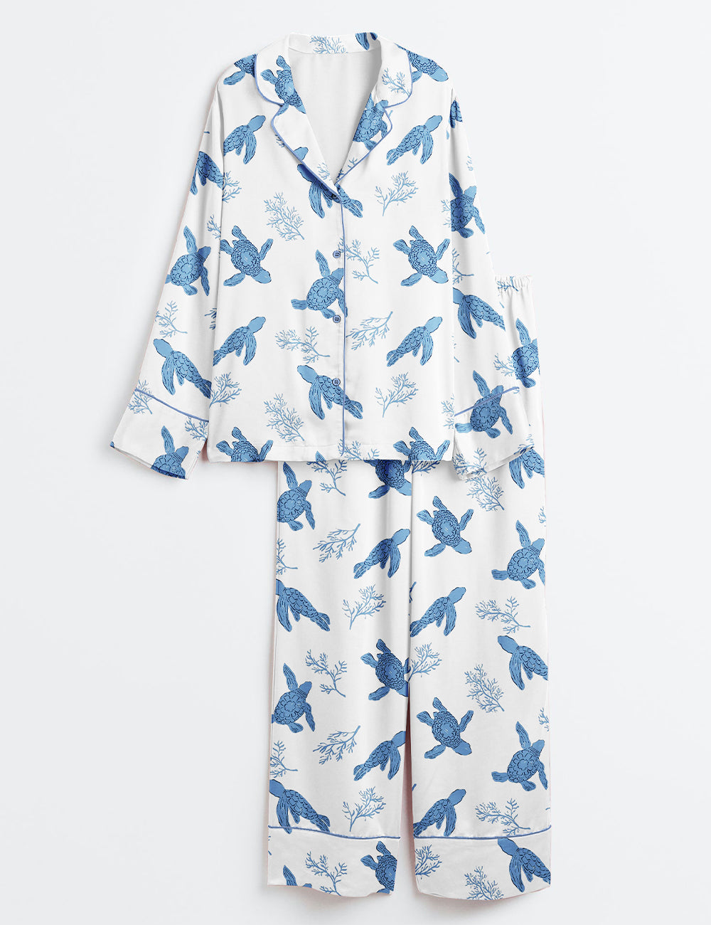 Women’s Sea Turtles Coastal Design Long Sleeve Satin Pajama Set