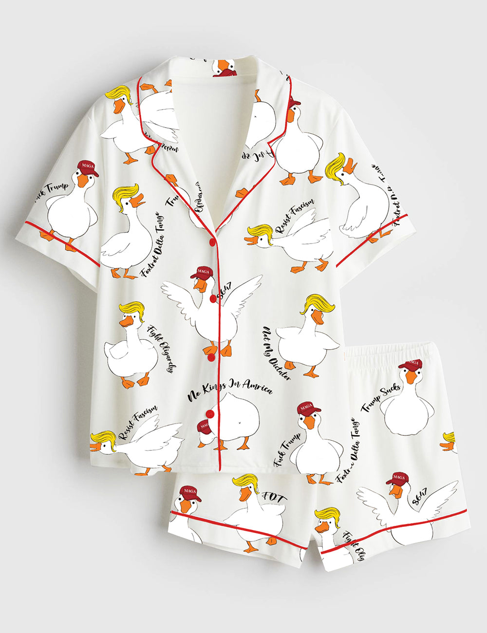 Women’s Subtle Anti Trump Silly Goose Short Sleeve Satin Pajama Set
