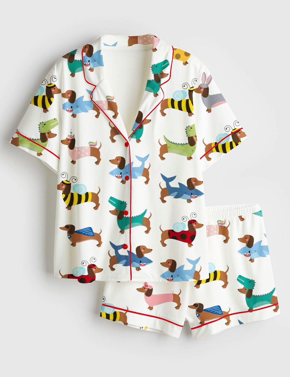 Women’s Dachshund Dogs Wear Various Skins Short Sleeve Satin Pajama Set