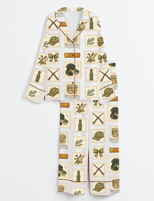 Women’s Duck Hunting Girlfriend Preppy Camo Bows Long Sleeve Satin Pajama Set