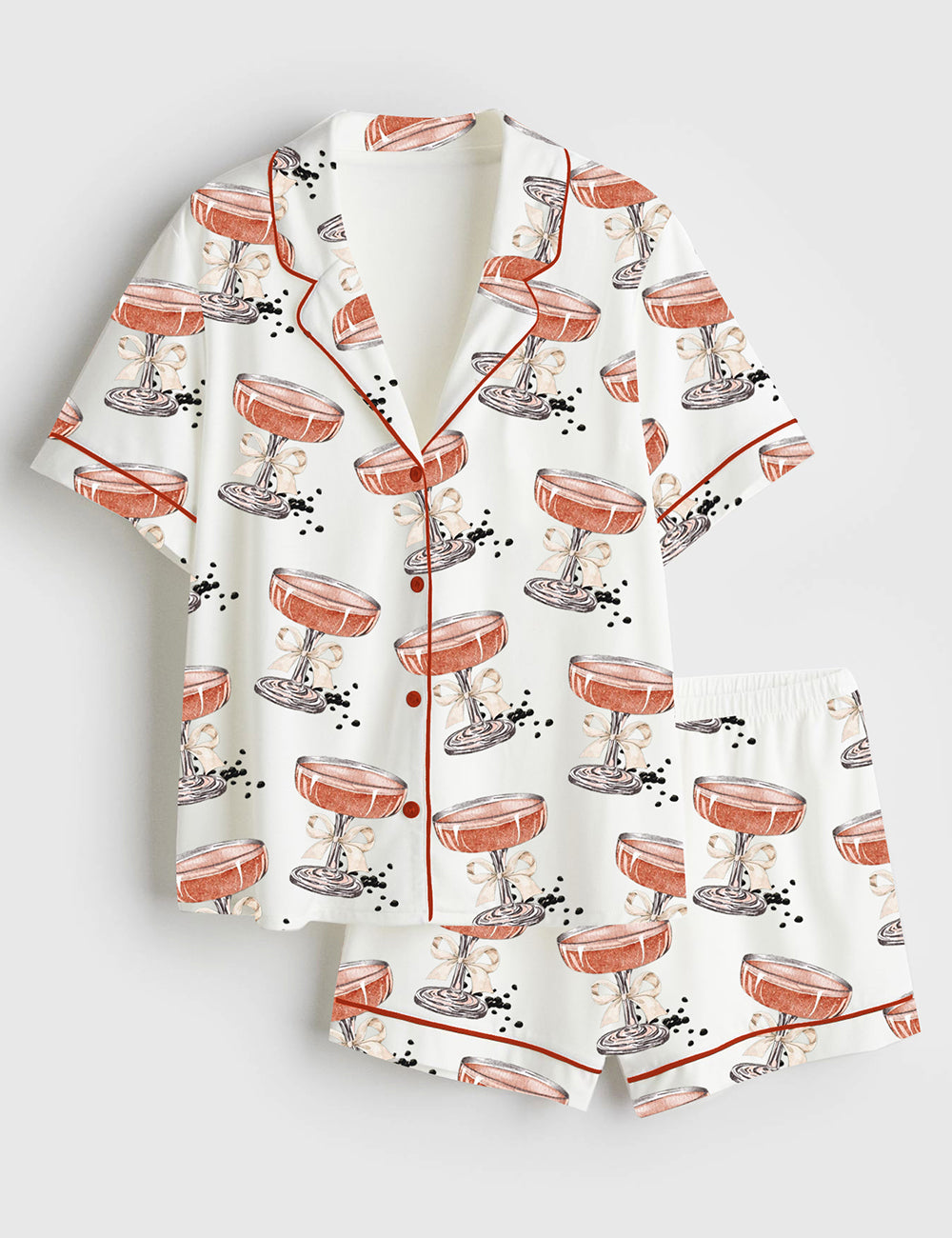 Women's Champagne Caviar Short Sleeve Satin Pajama Set