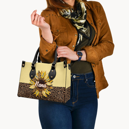 Nana Mom Auntie Family Sunflower - Personalized Grandma Leather Handbag