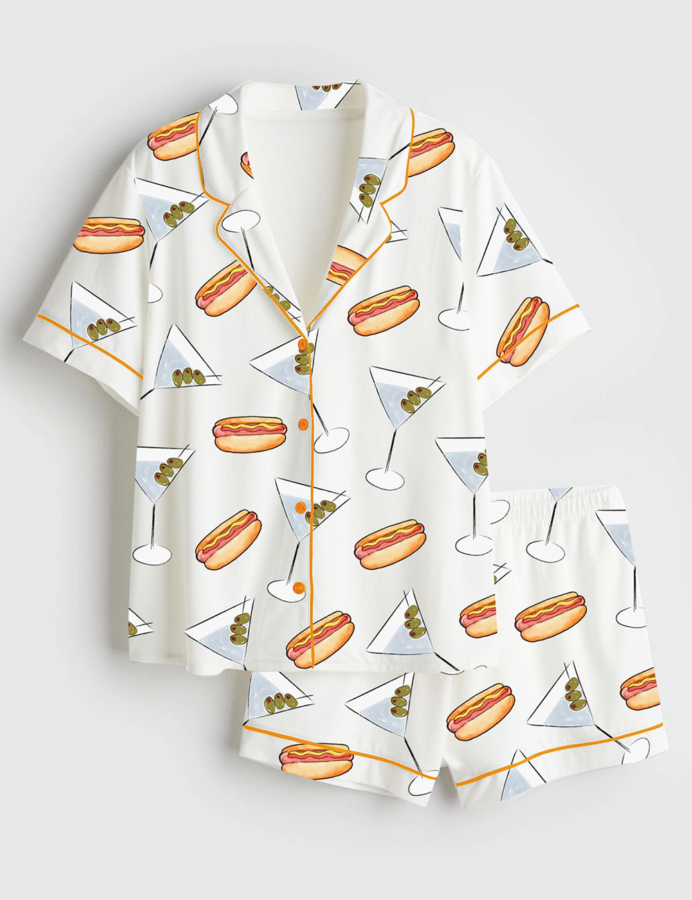 Women’s Weenies And Tinis Hot Dogs Martinis Bachelorette Weekend Short Sleeve Satin Pajama Set