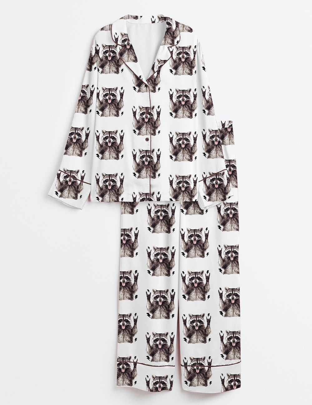 Women's Unhinged and Feral Racoon Long Sleeve Satin Pajama Set