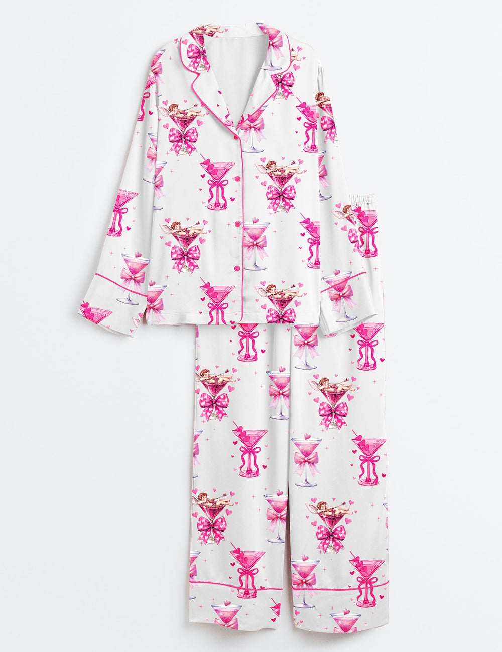 Women's Valentine's Day Cocktail Long Sleeve Satin Pajama Set