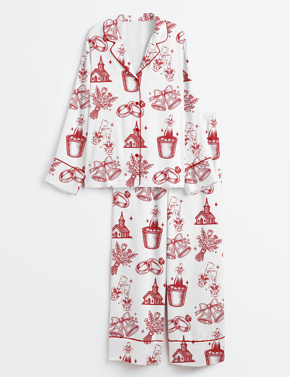 Women’s Going to the Chapel Wedding Party Champagne Long Sleeve Satin Pajama Set