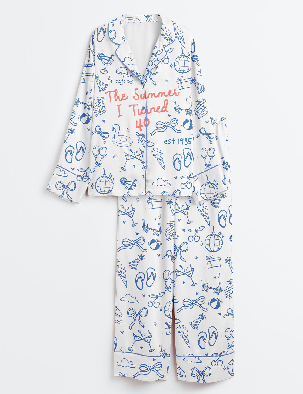 Women's Summer 40th Birthday Trip Long Sleeve Satin Pajama Set