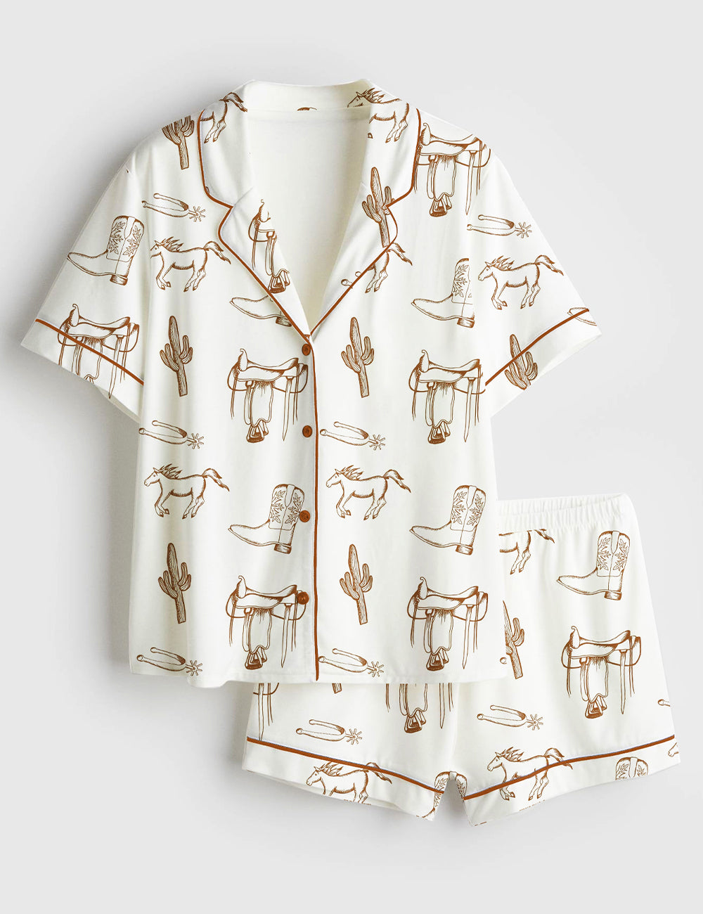 Women's Country And Western Short Sleeve Satin Pajama Set