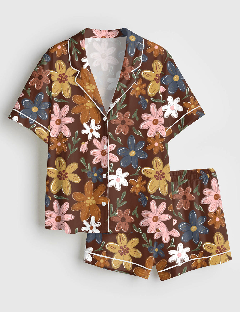 Women’s Fall Flowers Short Sleeve Satin Pajama Set