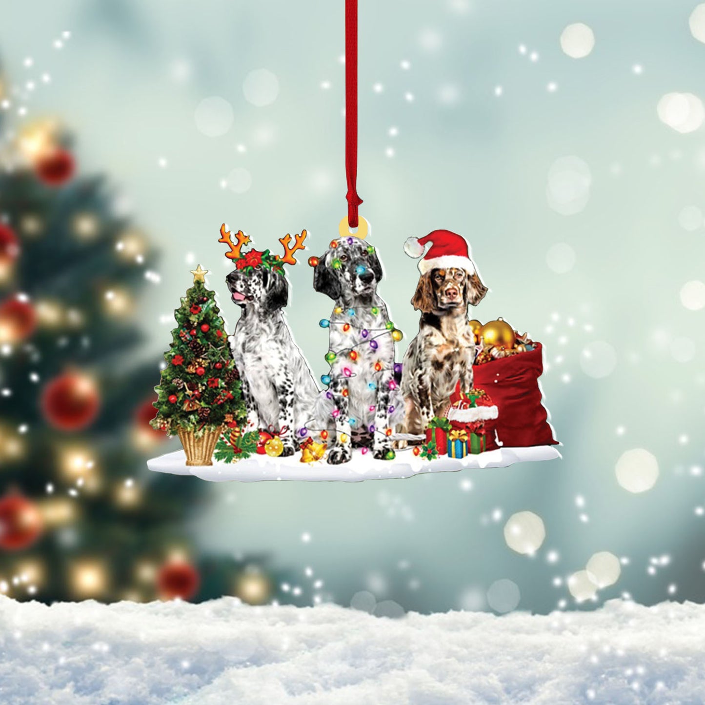 English Setter-Christmas Dog Friends Hanging Christmas Plastic Hanging Ornament, Ornament Decoration, Ornament Christmas - TeeZworldVN