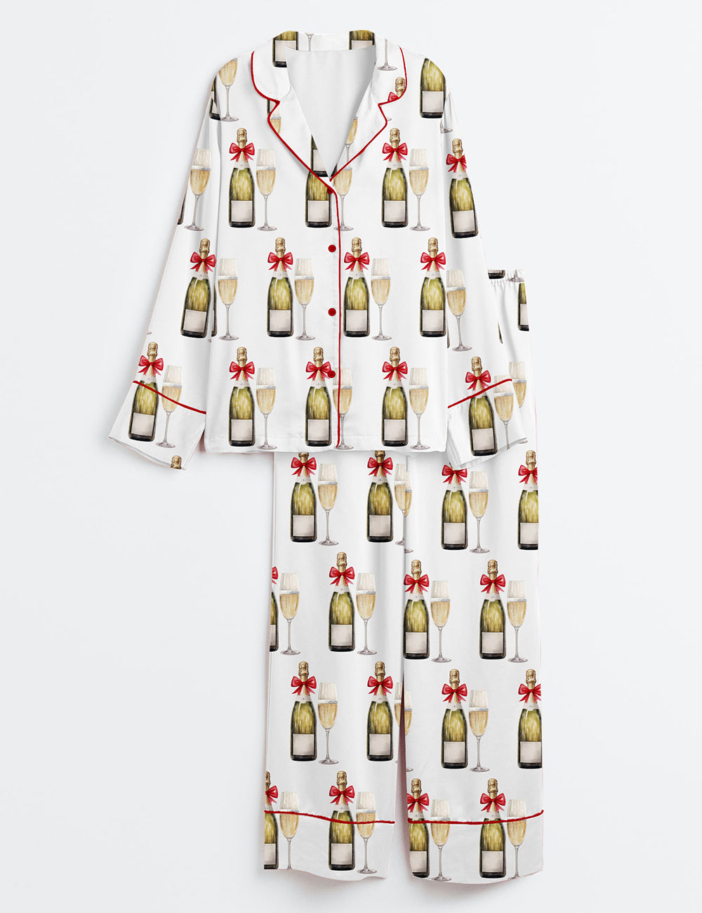 Women’s Christmas Champagne Eat Drink And Be Merry Long Sleeve Satin Pajama Set