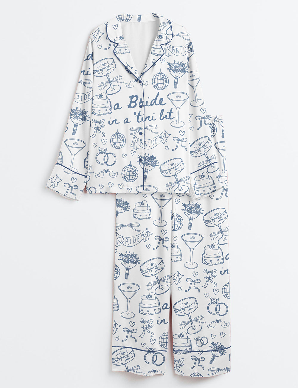 Women’s Espresso Martini Bachelorette Party Bride In A Tini Bit Martini Print Long Sleeve Satin Pajama Set