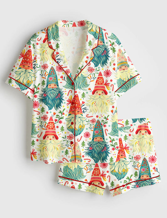 Women’s Gnomes Christmas Short Sleeve Satin Pajama Set