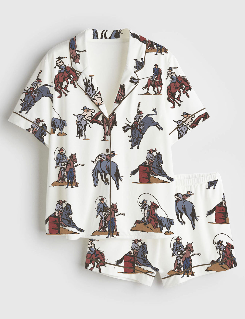 Women’s Rodeo Western Art Cowboy Christmas Short Sleeve Satin Pajama Set