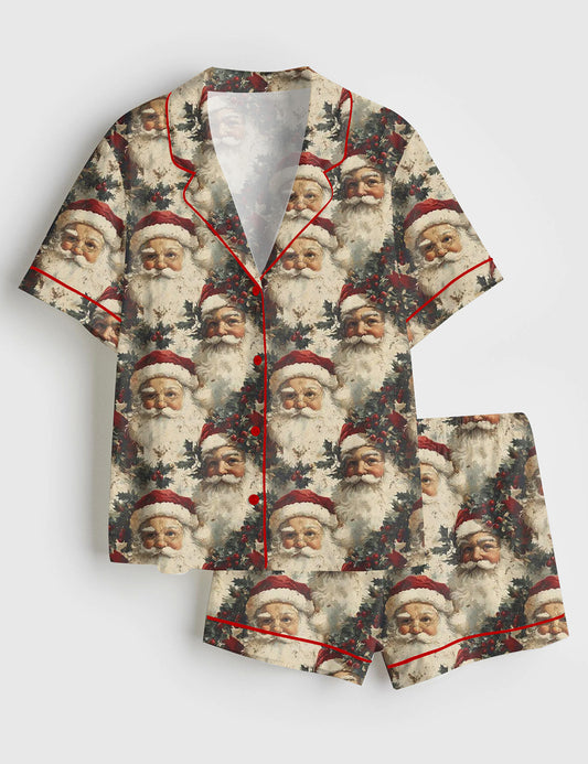 Women’s Christmas Santa Claus Short Sleeve Satin Pajama Set