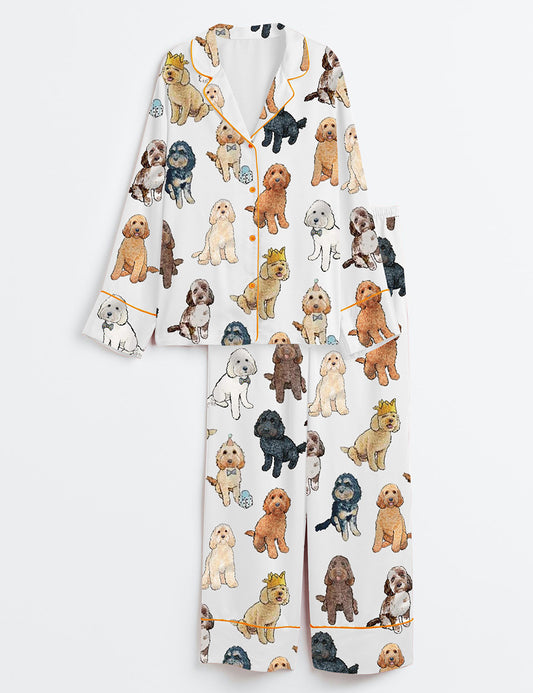 Women’s Cockapoo Dog Long Sleeve Satin Pajama Set