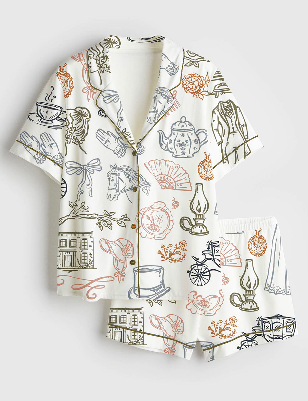 Women’s Pride & Prejudice Jane Austen Inspired Bridgerton Short Sleeve Satin Pajama Set