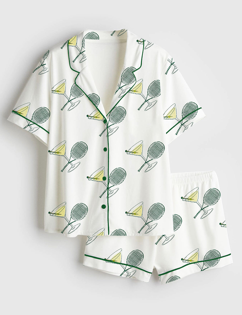 Women’s Tennis And Tinis Sports Martini Short Sleeve Satin Pajama Set