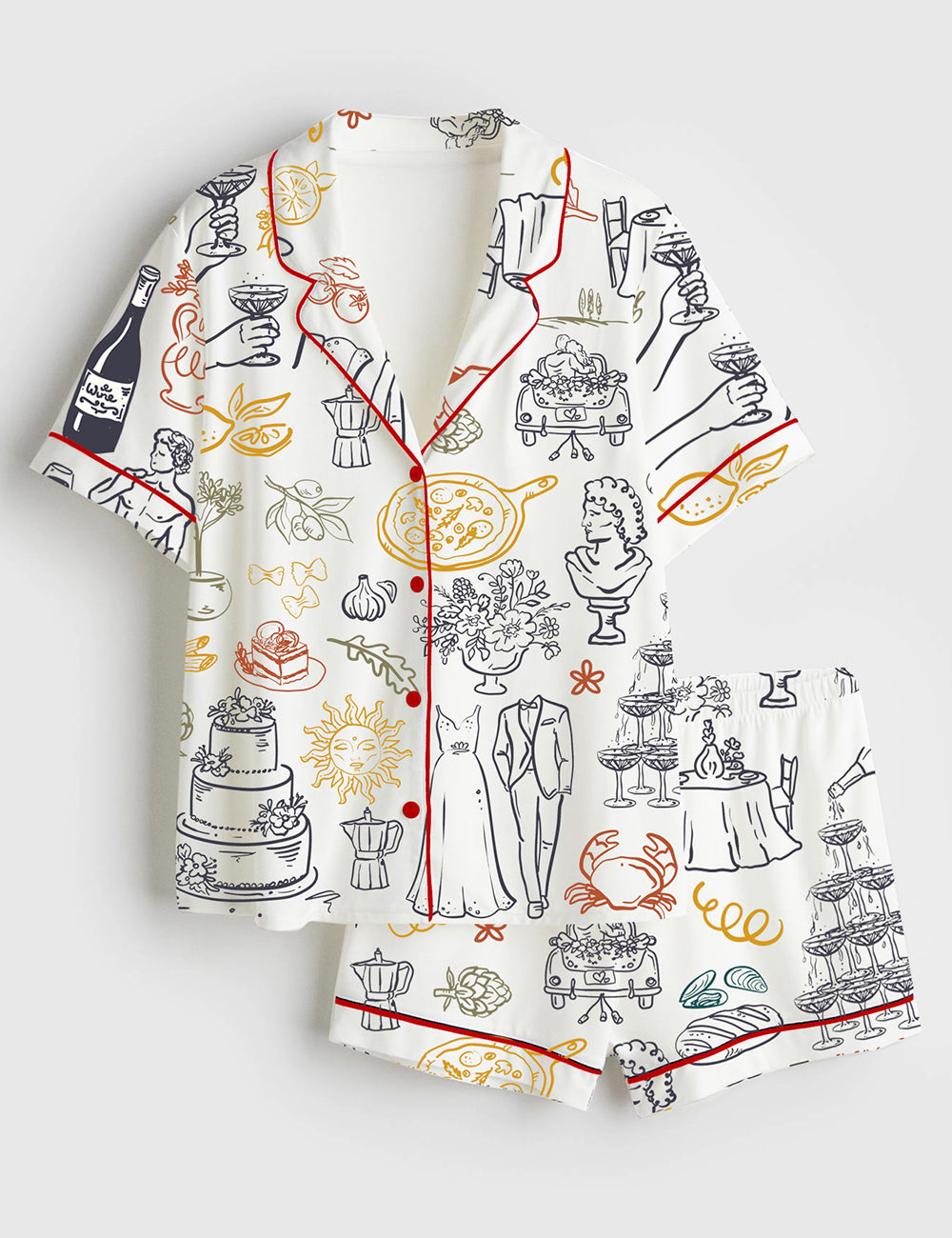 Women’s Italian Wedding Short Sleeve Satin Pajama Set