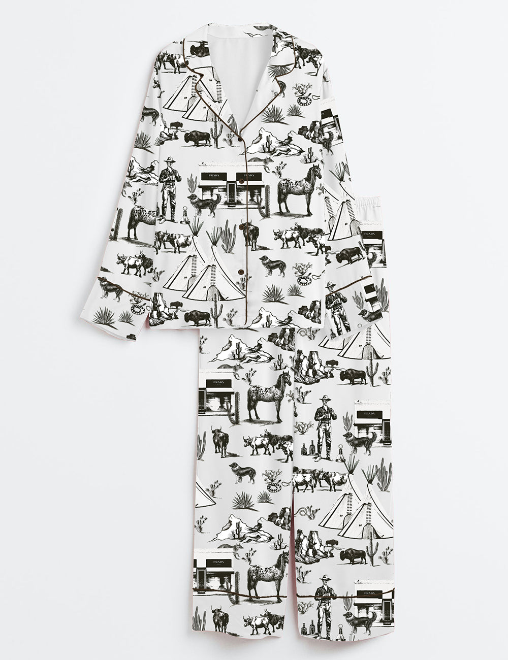 Women’s Wild West Adventure Western Cowgirl Print Long Sleeve Satin Pajama Set