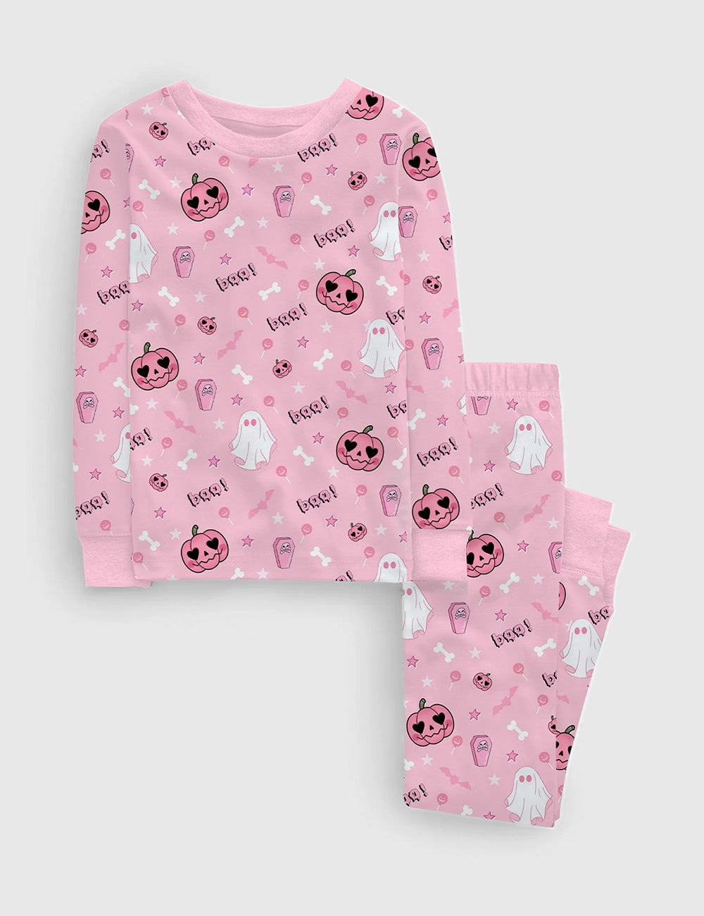 Kid's Halloween Pumpkin Boo Pink Long Sleeve Pajama Set