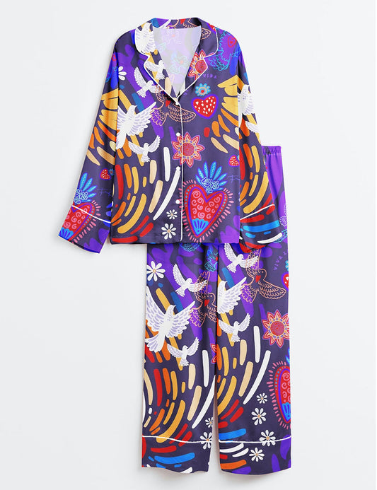 Women's Viva La Vida Long Sleeve Satin Pajama Set