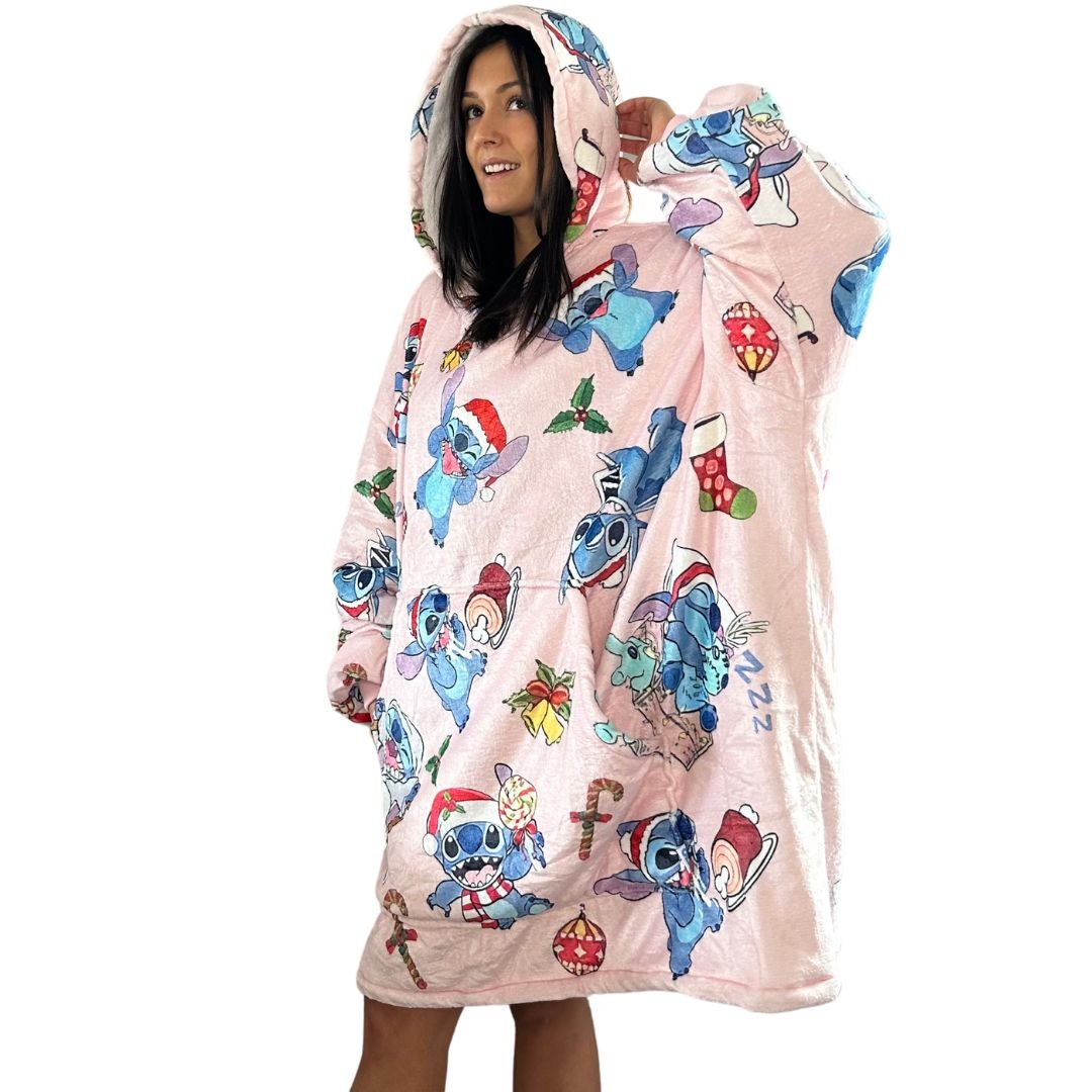 Stitch Oversized wearable Blanket Hoodie – Pink Sherpa Hoodie for Adults &Kids unisex snuggle