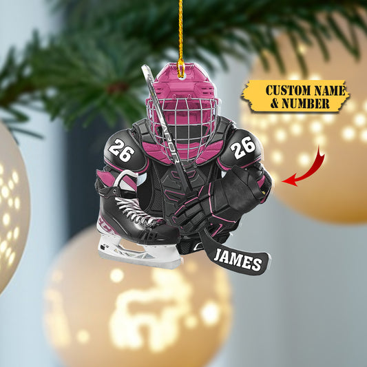 HomeDesign Personalized Hockey Christmas Ornament, Hockey Skates Helmet and Stick, Hockey Player Ornament 45456, Ornament Decoration, Ornament For Gift, Ornament Christmas