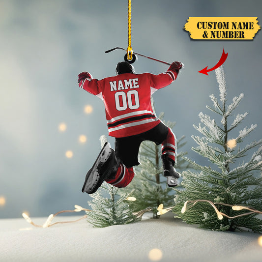 HomeDesign Personalized Hockey Christmas Ornament, Hockey Skates Helmet and Stick, Hockey Player Ornament 544545444, Ornament Decoration, Ornament For Gift, Ornament Christmas