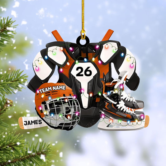 HomeDesign Personalized Hockey Christmas Ornament, Hockey Skates Helmet and Stick, Hockey Player Ornament, Hockey Ornaments 4, Ornament Decoration, Ornament For Gift, Ornament Christmas