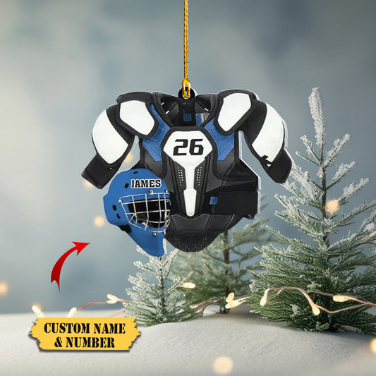 HomeDesign Personalized Hockey Christmas Ornament, Hockey Skates Helmet and Stick, Hockey Player Ornament43345435, Ornament Decoration, Ornament For Gift, Ornament Christmas