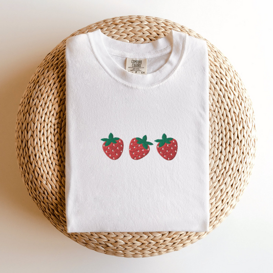 Strawberry T-Shirt, Embroidered Strawberries Shirt, Silly Embroidered Shirt, Cute Fruit T-Shirt, Custom Embroidered Shirt