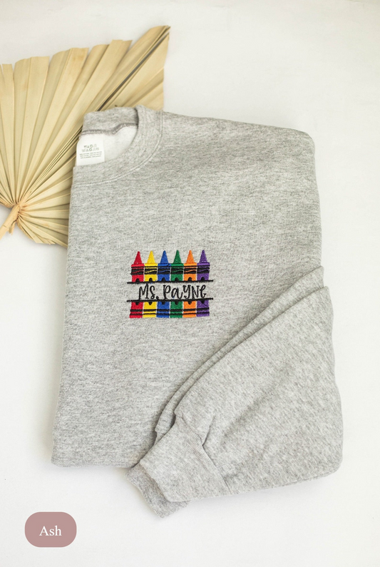 Embroidered Custom Teacher Sweatshirt, Personalized School Shirt, Customized Name Teacher