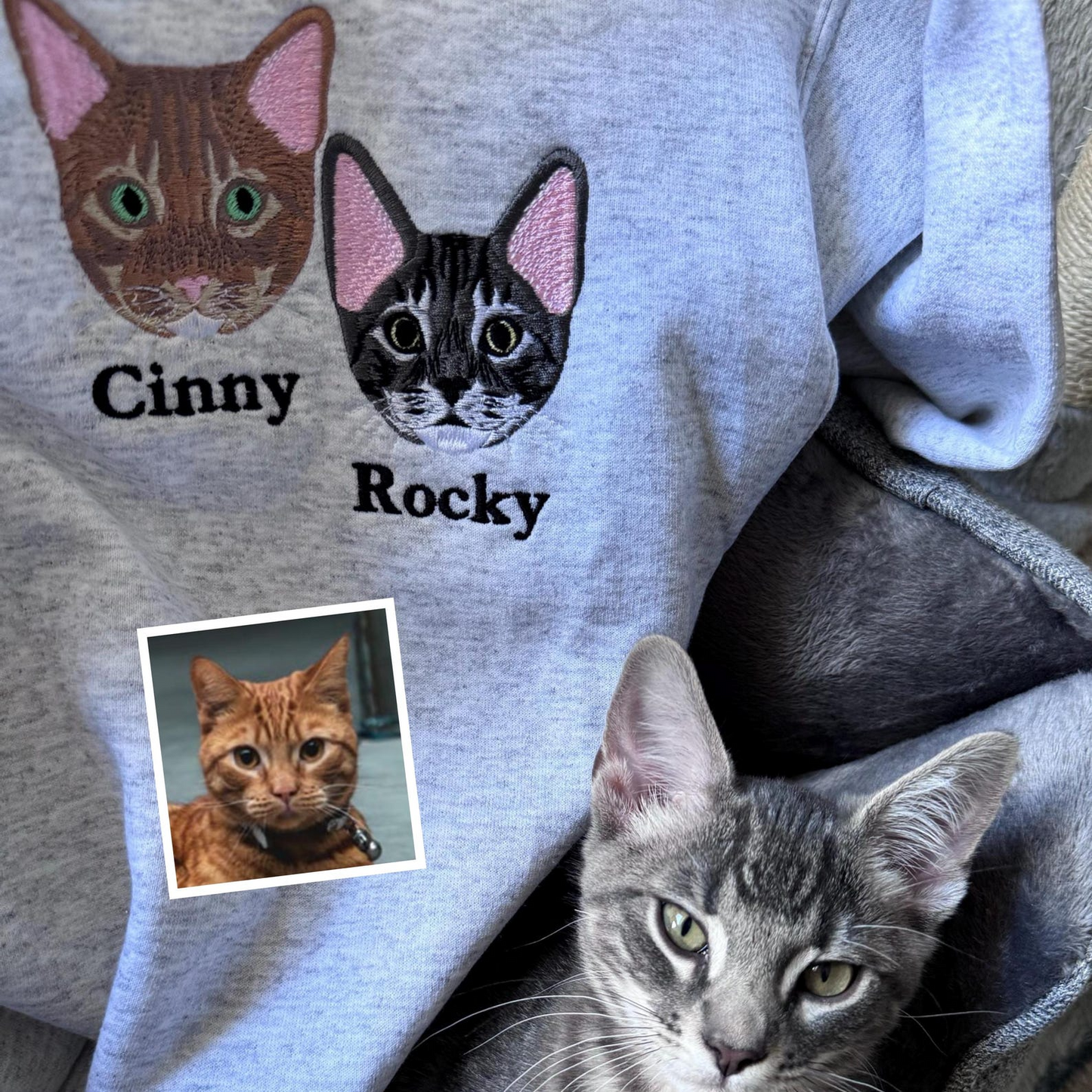 Custom Embroidered Cat Sweatshirt | Personalized Cat Sweatshirt For Human Using Cat Photo | Cat Portrait Shirt | Cat Mom Shirt |Gift for Mom