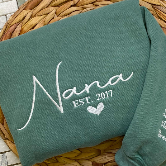 Grandma Sweatshirt, Custom Embroidered Nana Sweatshirt with Grandkid Name
