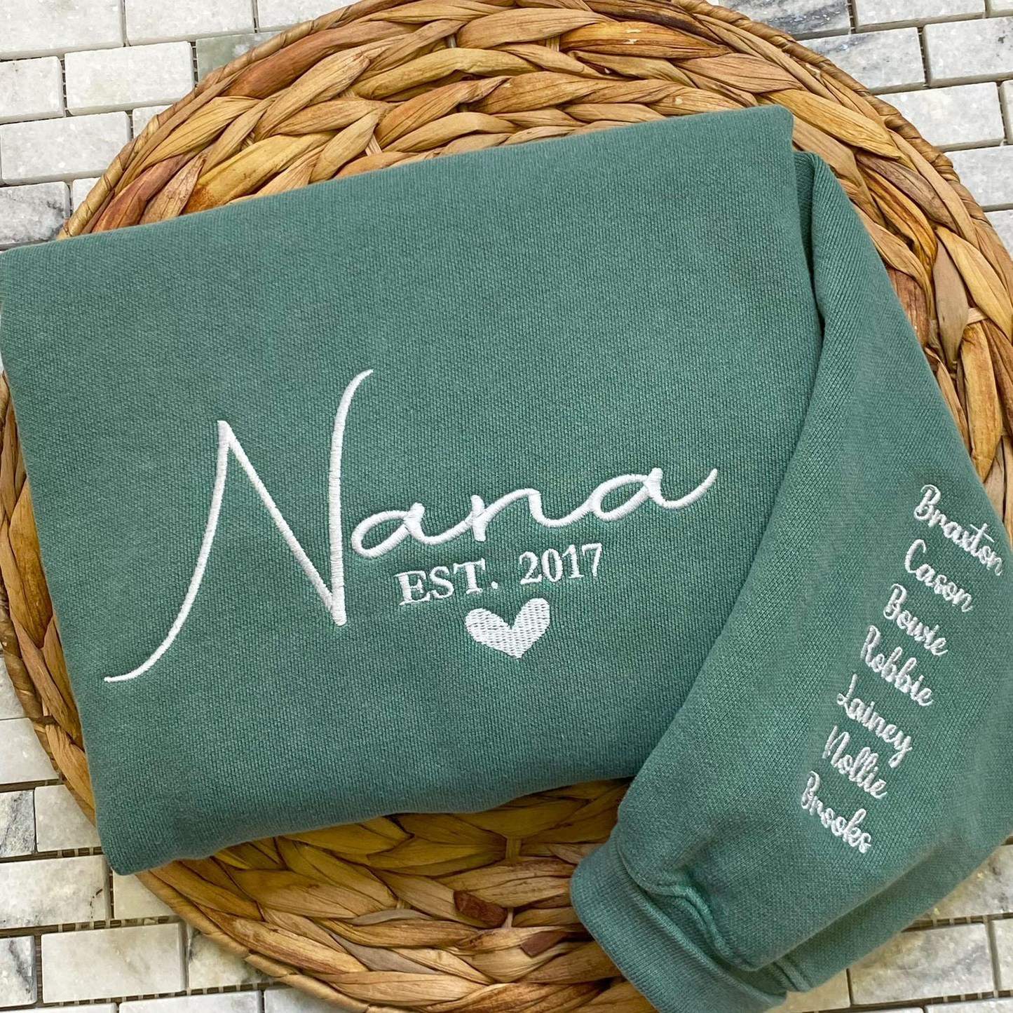 Grandma Sweatshirt, Custom Embroidered Nana Sweatshirt with Grandkid Name