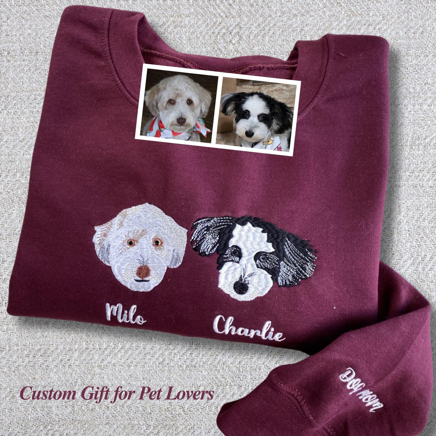 Custom Embroidered Cat Sweatshirt | Personalized Cat Sweatshirt For Human Using Cat Photo | Cat Portrait Shirt | Cat Mom Shirt |Gift for Mom