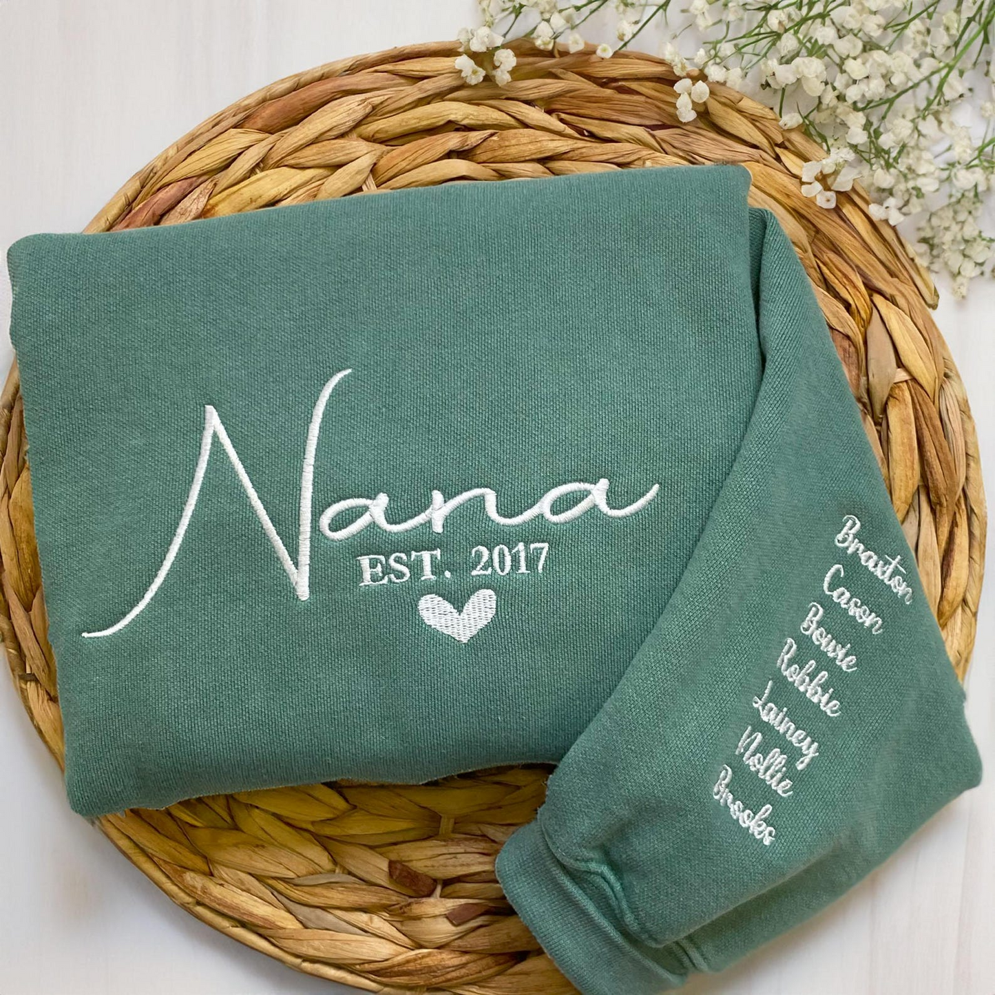 Grandma Sweatshirt, Custom Embroidered Nana Sweatshirt with Grandkid Name