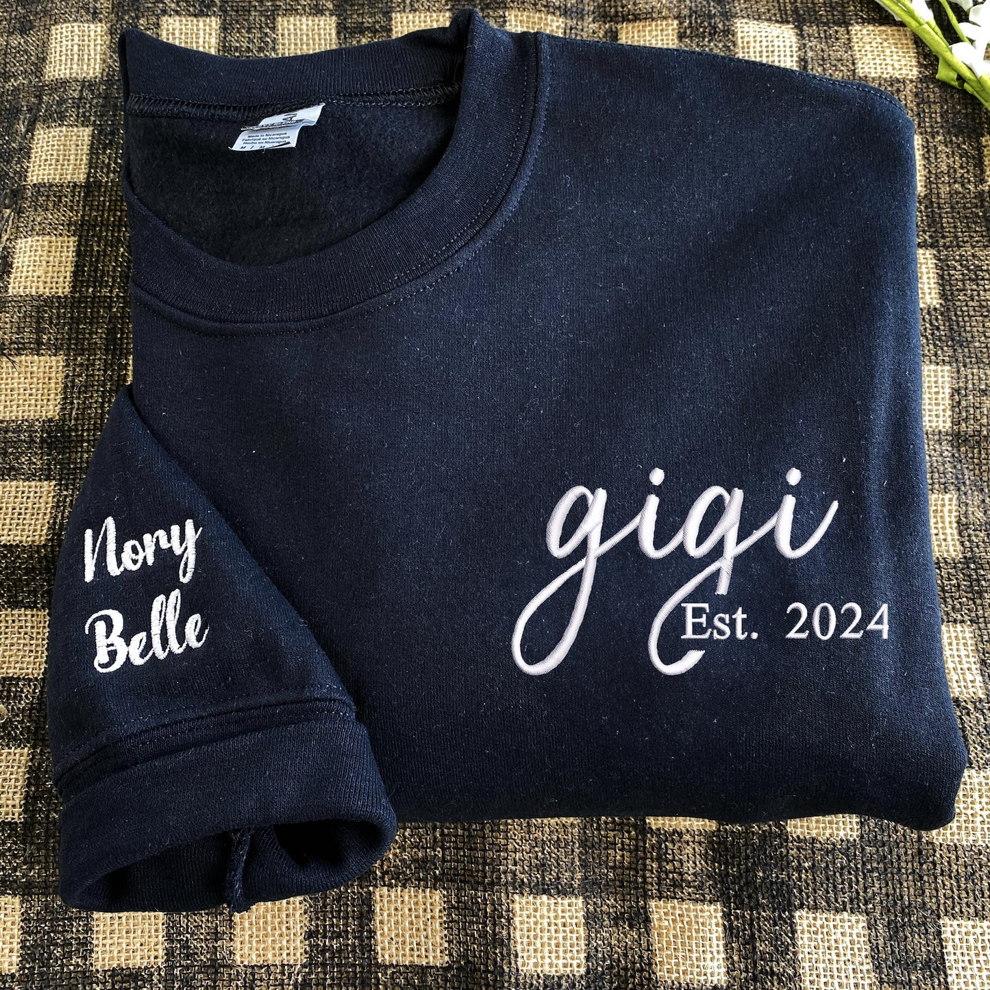 Personalized Gigi Sweatshirt, Custom Embroidered with Grandkids Names on Sleeve, Perfect Gift for Gigi