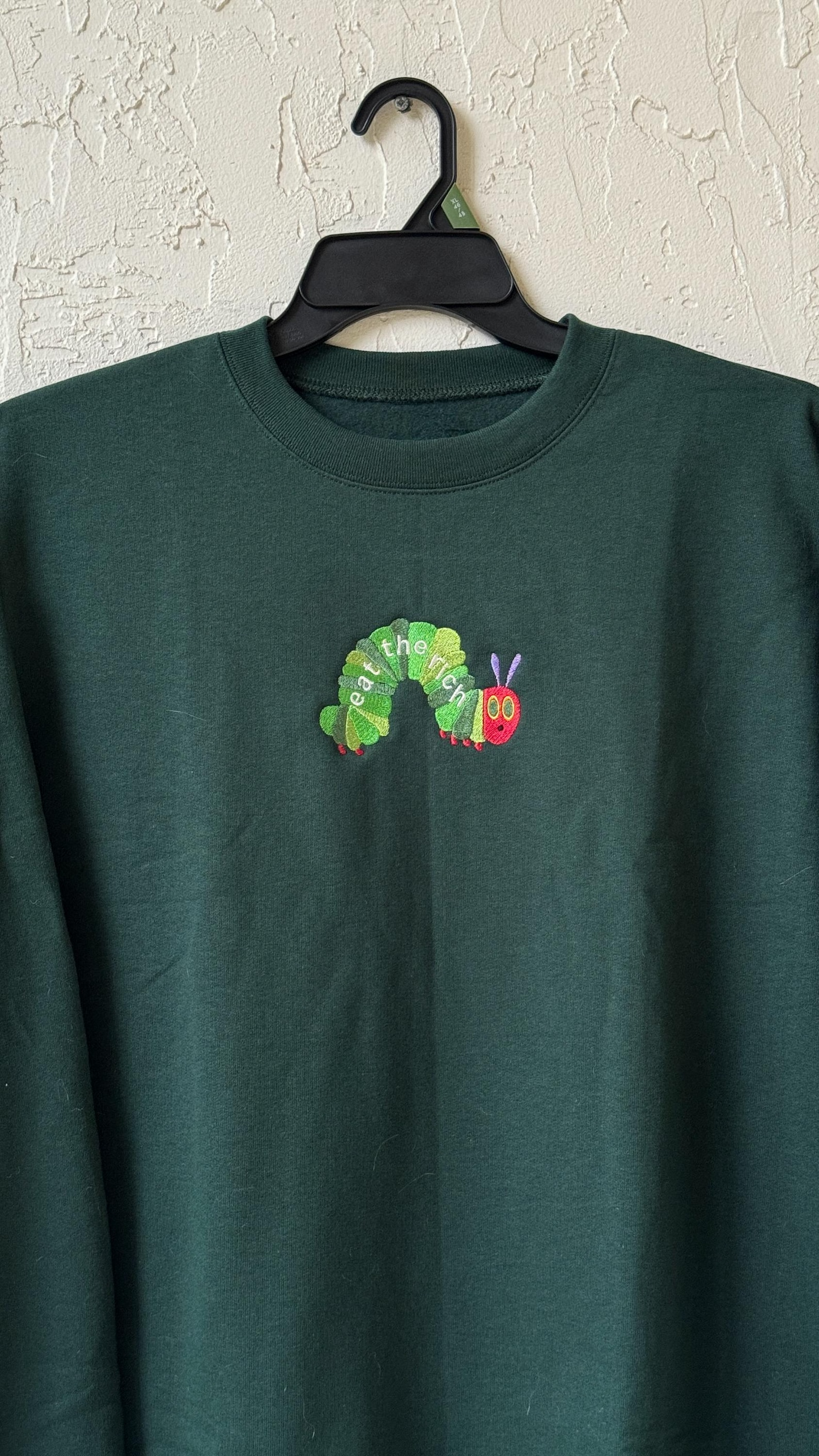 Eat the Rich Sweater, Embroidered Hungry Caterpillar sweatshirt