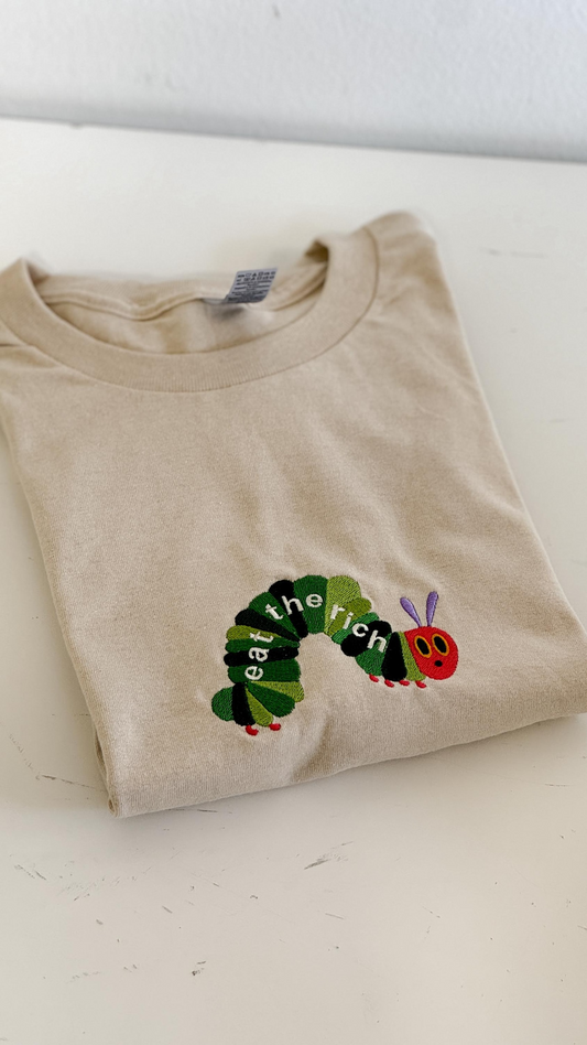 Eat the Rich Sweater, Embroidered Hungry Caterpillar sweatshirt