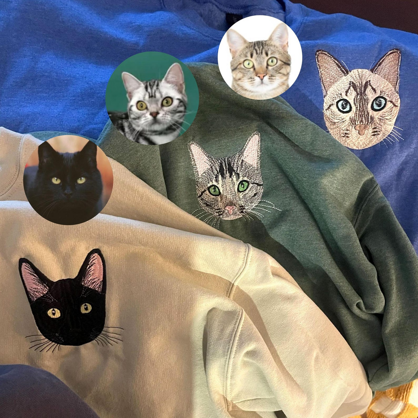 Custom Embroidered Cat Sweatshirt | Personalized Cat Sweatshirt For Human Using Cat Photo | Cat Portrait Shirt | Cat Mom Shirt |Gift for Mom