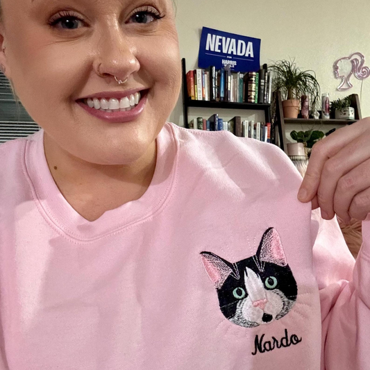 Custom Embroidered Cat Sweatshirt | Personalized Cat Sweatshirt For Human Using Cat Photo | Cat Portrait Shirt | Cat Mom Shirt |Gift for Mom