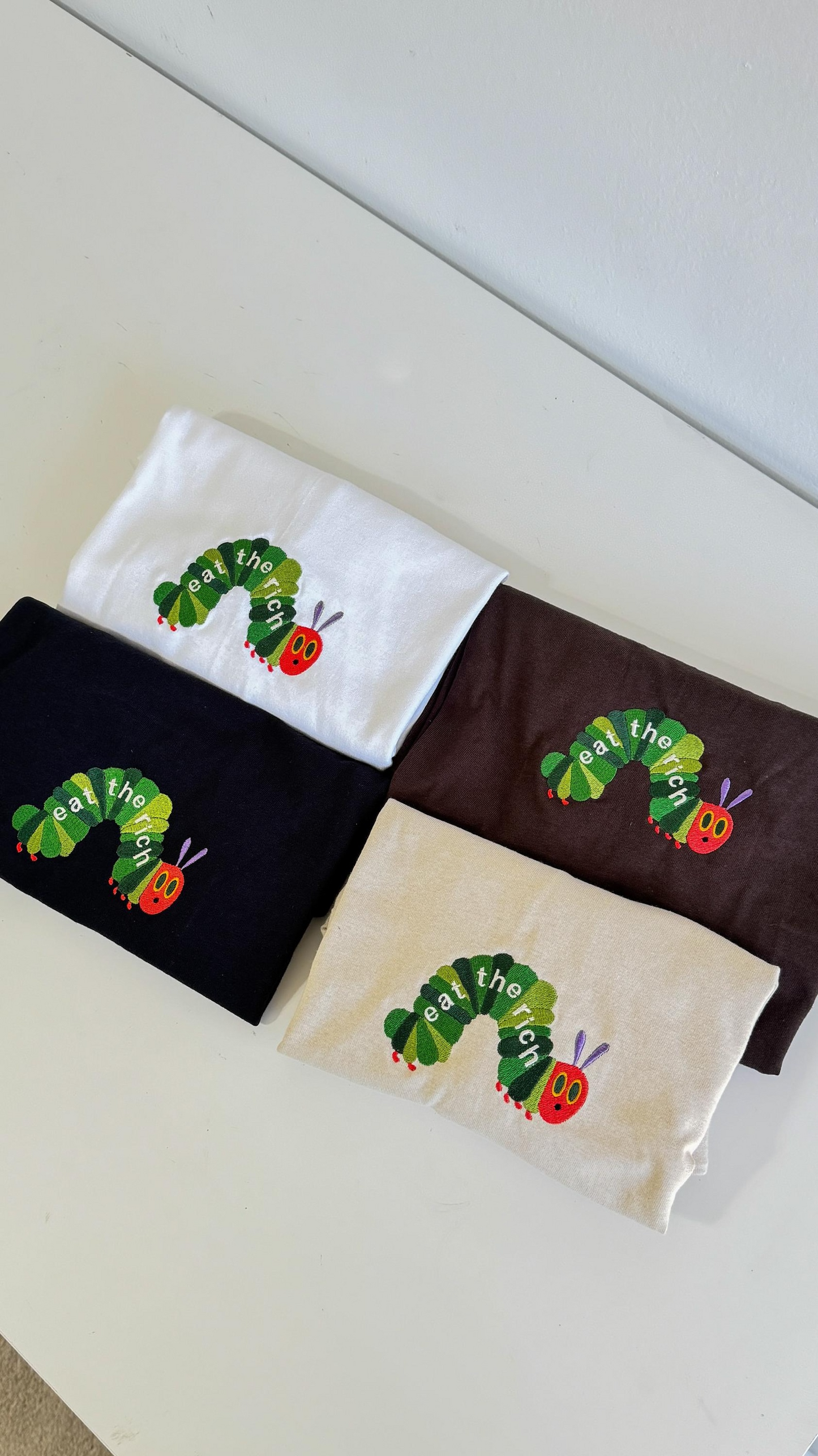 Eat the Rich Sweater, Embroidered Hungry Caterpillar sweatshirt