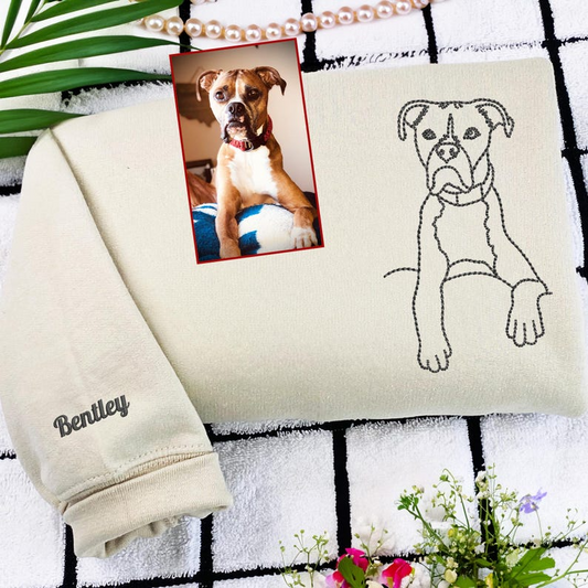 Custom Photo Outline Embroidered Sweatshirt Personalized Crewneck Anniversary Birthday Valentines Holiday Gift Customized Dog Lover Sweater