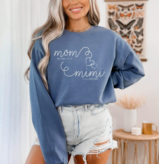 Mom Mimi Sweatshirt, Custom Est. Mimi Sweater, Mimi Birthday Gift for New Mimi, Mothers Day Gift for Mimi Sweater, New Mama Gift